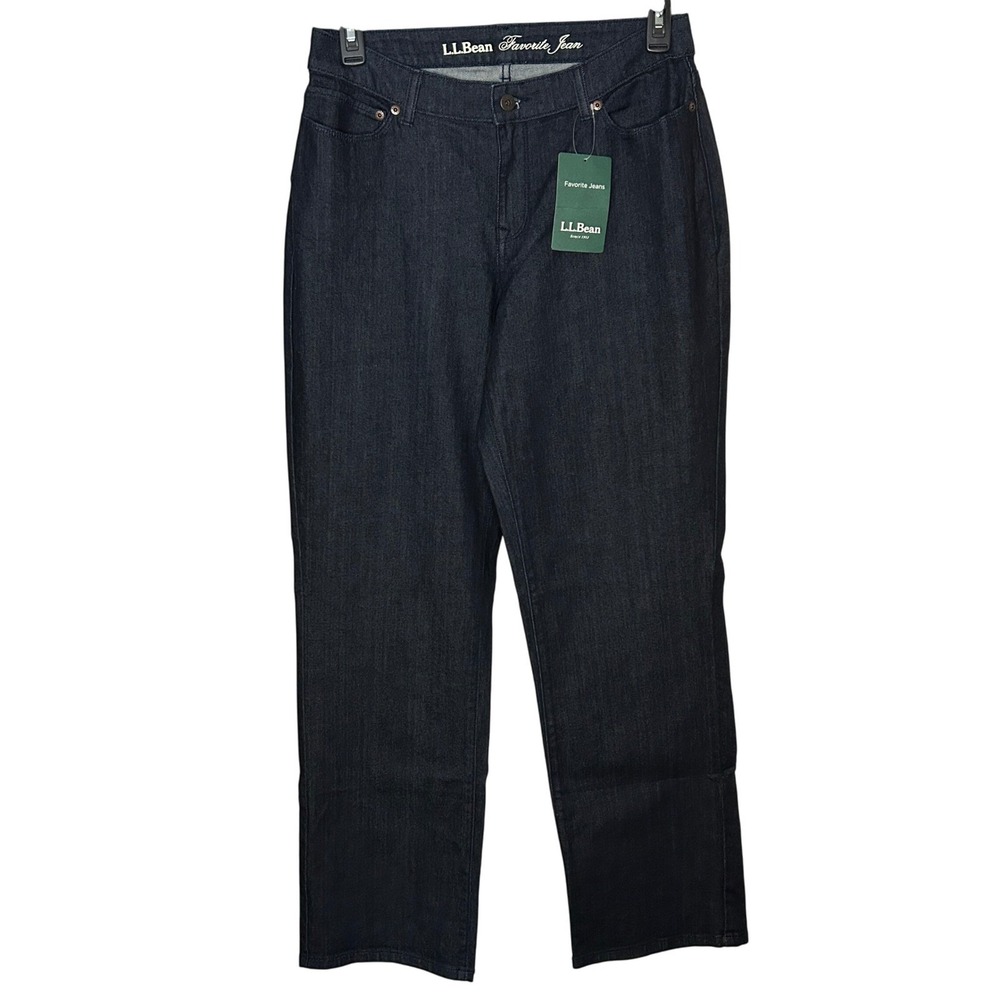 L.L. Bean Favorite Fit Curvy Jeans Blue Dark Wash Denim Bootcut Womens 10 MT NWT